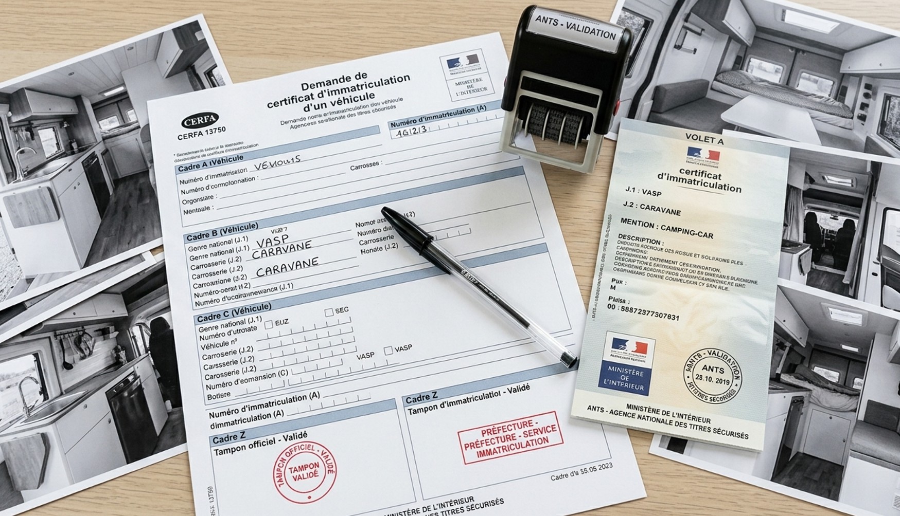 Dossier d'homologation VASP avec formulaire CERFA et carte grise